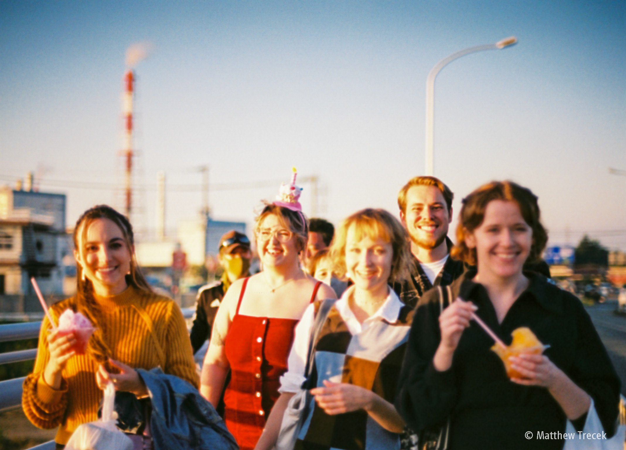 Friendly Crowd Walks the Bridge